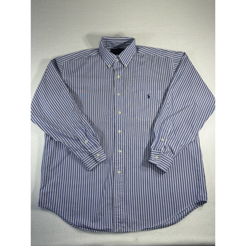 Polo Ralph Lauren Blake Shirt Mens L Blue White Bengal Stripe 100% Cotton 90s
